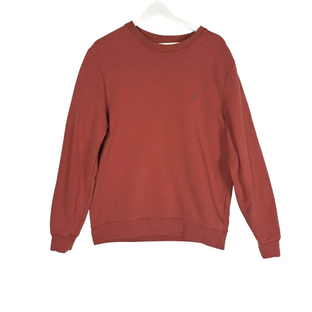 AllSaints Raven Crew Sweatshirt Medium Orange Ramskull Cotton Minimalist Urban